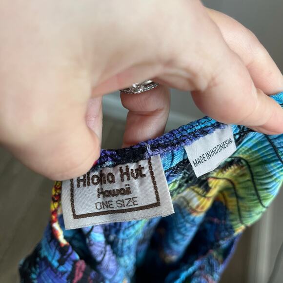 Aloha Hut Hawaii Smocked Maxi Dress Tropical Print Summer Beach OS One Size - Picture 3 of 6